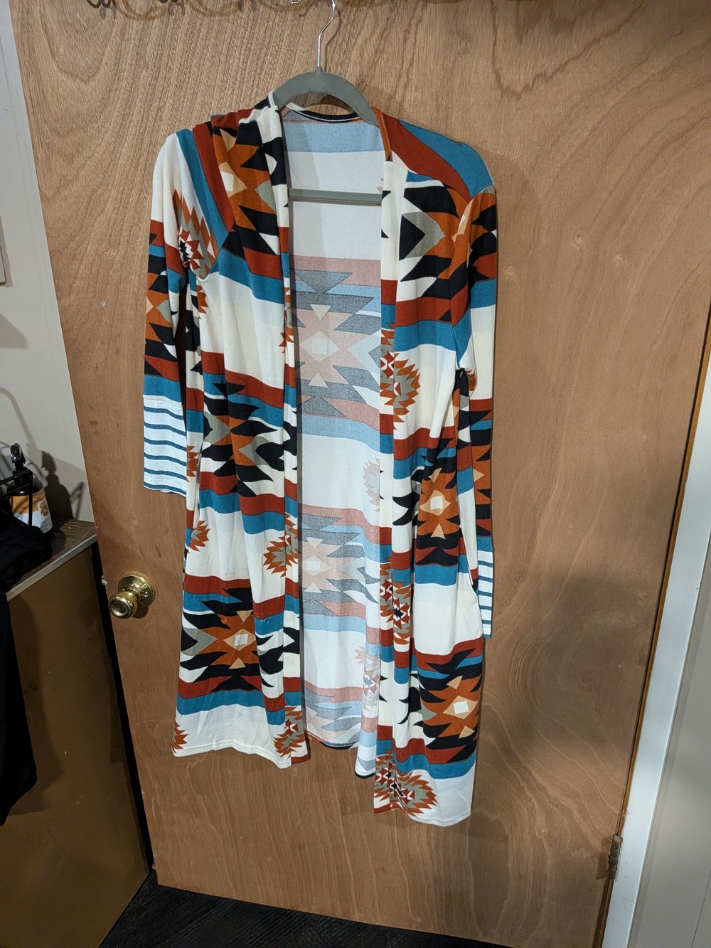 Open-Front Tribal Print Duster Cardigan - White Multi